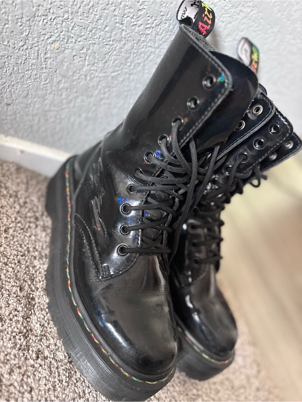 Rare 7 Dr. Martens Jadon Hi Rainbow Holographic Boot Unique Grunge Edgy